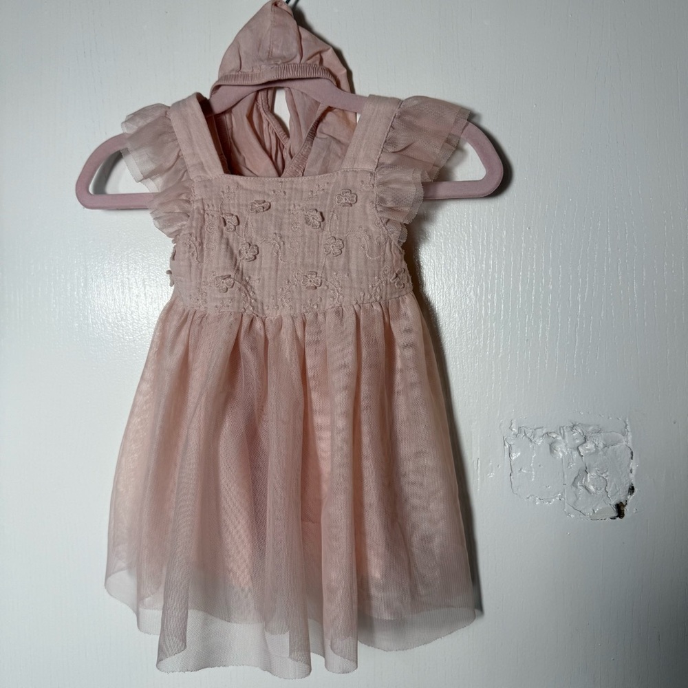 Girls Embroidered Tulle Dress blush pink 12M